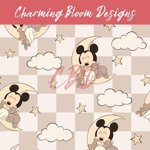 Baby Mouse seamless file, Kids seamless pattern, Spring and Summer seamless repeating pattern for fabric sublimation