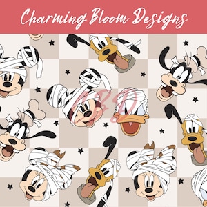 Neutral Mummy Mouse and Friends seamless file, Magical Halloween seamless pattern, Mouse Halloween seamless file for fabric sublimation