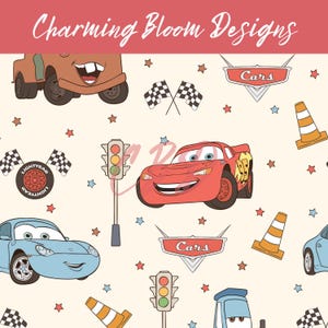 Magical Cars seamless file, Racing cars seamless, Spring and Summer seamless repeating pattern for fabric sublimation