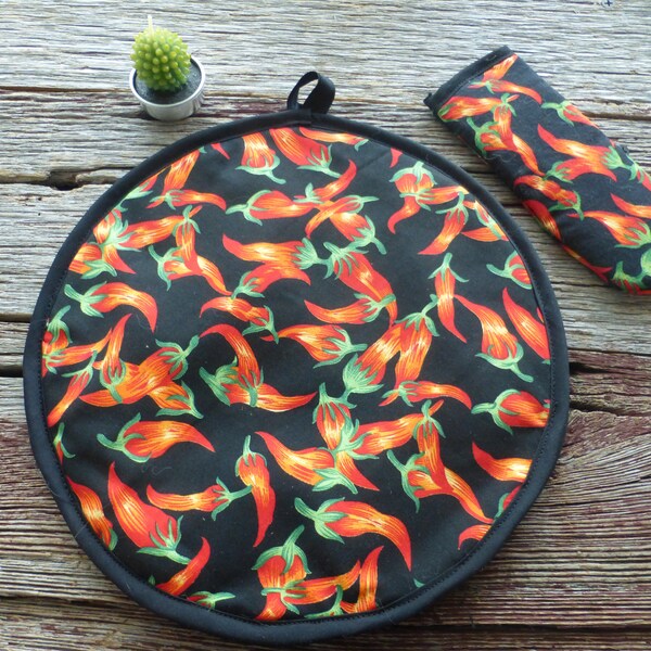 Chili Peppers Fabric Tortilla Heating Pouch or Skillet Handle Cover - Purchase Both and Save Money