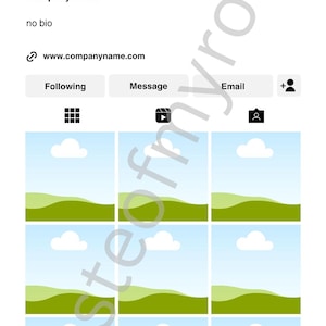 Puede incluir: Captura de pantalla de una página de perfil de redes sociales. El perfil incluye un nombre de empresa, una foto de perfil y una cuadrícula de miniaturas de imágenes. La página muestra el número de publicaciones, seguidores y seguidos.