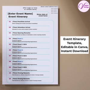 Plantilla editable de itinerario de eventos en Canva, calendario de eventos corporativos, plantilla de agenda de conferencias, programa de múltiples paneles (descarga instantánea).