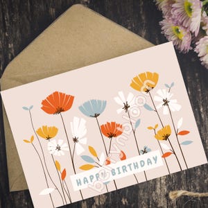 Printable Birthday Card Floral Birthday Card Flower Birthday Card Print at Home Birthday Card Happy Birthday Card for Her Digital Download