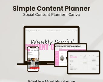Social Media Content Calendar, Weekly & Monthly Planner (Canva, PDF)
