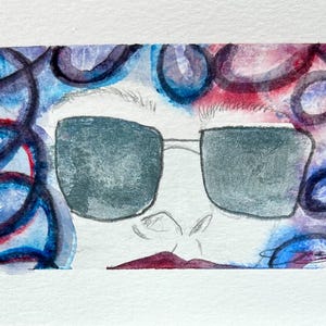 Original Postkarte, handgemalt, Frau mit Sonnenbrille