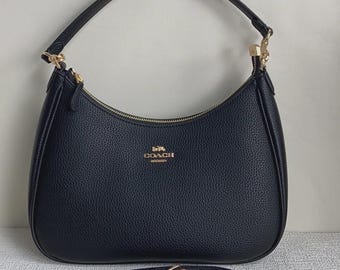 New Coach Teri Hobo Black Pebbled Leather Shoulder Bag CJ517 | Women's Designer Handbag with Detachable Strap