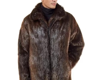 新品カナダ産長毛ビーバー毛皮コートジャケットメンズ男性サイズサイズ