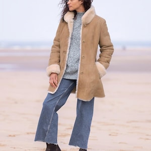 Shearling coat women  sheepskin  real genuine shearling sheepskin Coat  for women cognac  luxury shearling coat
