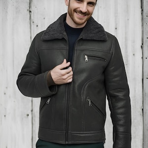Shearling jacket  men sheepskin jacket real genuine shearling sheepskin jacket for men luxury shearling jacket