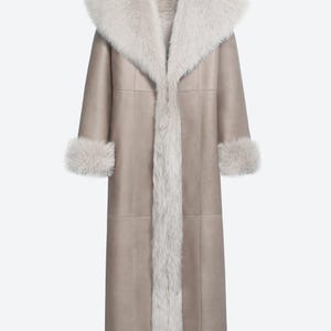Shearling coat women  sheepskin  real genuine shearling sheepskin Coat  for women stone  luxury shearling coat