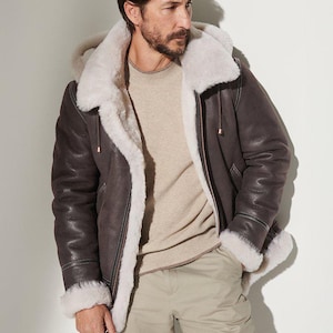 Shearling jacket men sheepskin jacket real genuine shearling sheepskin jacket for men luxury shearling jacket