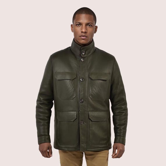 Casaco de pele de carneiro masculino, jaqueta de pele de carneiro