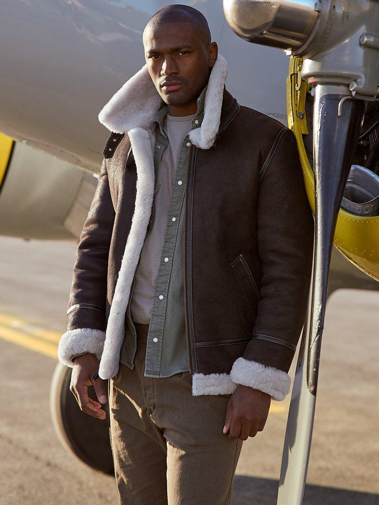 メンズ本革シープスキンムートンジャケット：高級レザー、ブルー