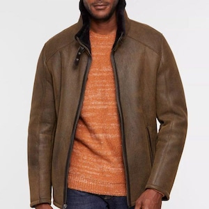 Shearling coat men sheepskin jacket real genuine shearling sheepskin jacket for men luxury shearling jacket