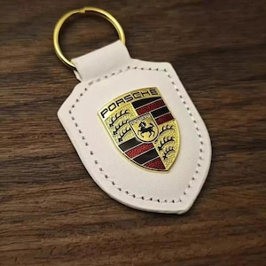 Porsche Crest Keychain – Premium Leather Silver Key Ring | Luxury Gift Set with Box | Fast USA Shipping | Exquisite Car Accessory