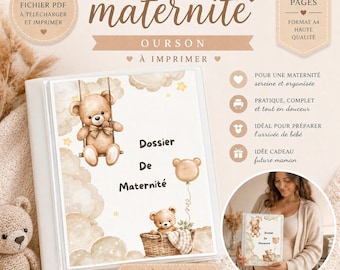 Dossier de maternité-Pages de garde dossier maternité Ourson | Papeterie grossesse imprimable