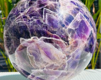 Sfera di cristallo di ametista a zig-zag naturale da 215 mm di grandi dimensioni - Sfera decorativa con pietra preziosa curativa in ametista da sogno