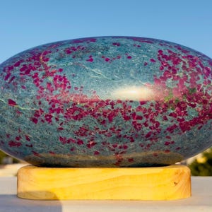 283 mm Large Ruby Kyanite Shiva Lingam-UV Reactive Ruby In Blue Kyanite-Spiritual Home Decor-Meditation