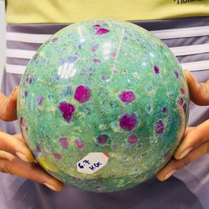 Large Ruby Fuchsite Sphere: Natural Green Pink Crystal Ball Home Decor Collector Piece