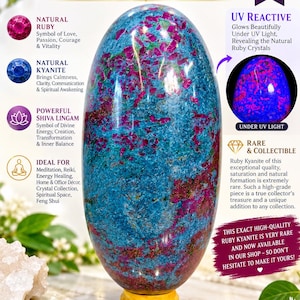Large Ruby Kyanite Shiva Lingam-Rare UV Reactive Ruby Lingam-Spiritual Crystal Decor-Collector’s Display Decor