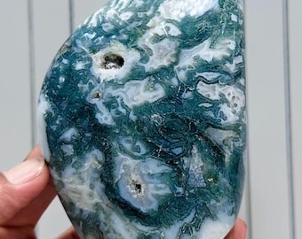 4.7”Natural Green Moss Agate Crystal Free Form-Moss Agate Display Decor Stone-Crystal Meditation