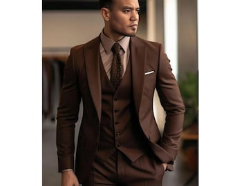 Abito da uomo a tre pezzi color cioccolato fondente / Abito da sposo marrone per uomo / Abito da sposo su misura / Abito formale di lusso a tre pezzi / Abito da uomo personalizzato