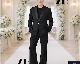 Black Single Breasted Tuxedo Trauanzug Herren Costume Homme 70s Flared Groom Retro Vintage Wedding Bespoke Old Money Evening Menswear