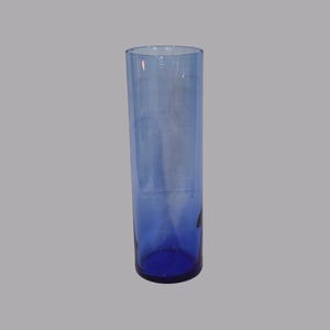 Vintage Cobalt Blue Blown Glass Cylinder Vase – Tall Modern Minimalist Decor