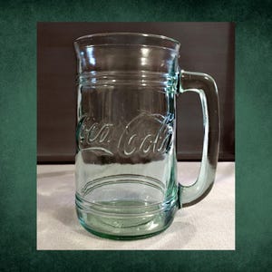 Vintage Coca-Cola Glass Mug – 16 oz. Green Tint D-Handle, 1970s–1980s Indiana Glass