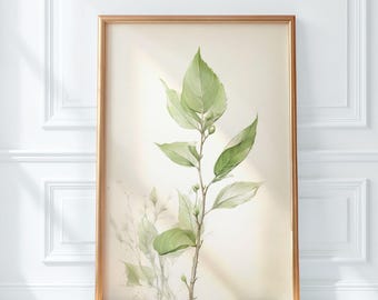 Minimalist Botanical Leaf Print, Japandi Greenery Art (Digital Download)