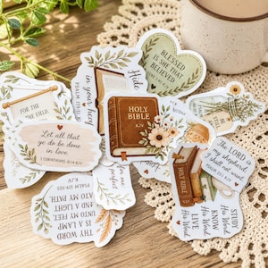 KJV Bible Verse Stickers 13-pc Pack, Scripture Water Bottle Decals, Christian Gift for Women, Boho Faith Sticker Set, Bible Journaling Art