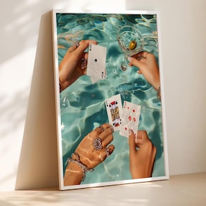 Cocktails and Cards Print, Vintage Playing Cards Wall Art, Poker Night Wall Decor, Bar Cart Printable Art, Preppy Wall Art, Casino Art Print