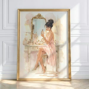 Feminine Muse Fashion Illustration: Chic Makeup Room Art (Digital Download)