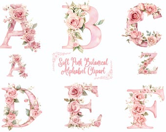 Pink Alphabet Clipart, Watercolor Letters Floral PNG, Watercolor Letter Pack A–Z, Baby Girl Alphabet Letters, Floral Letter Monogram Clipart