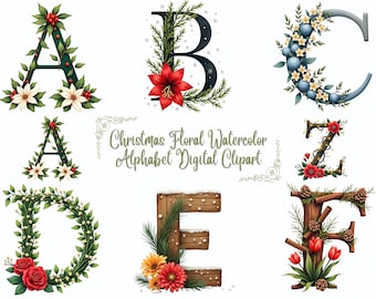 Weihnachten Clipart Alphabet, wunderliches Feiertagsalphabet, Weihnachtsgrünaquarell, niedliche Weihnachtscharaktere Png, Feiertagsaufkleber Png