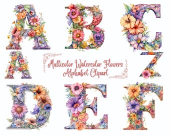 Clipart Alphabet Collection, Rustic Spring Flower Alphabet, Boho Floral Letters A–Z PNG, Boho Nursery Initial Set, A-Z Flower Letters Png
