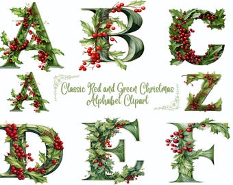 Alphabet Clipart AZ, Weihnachtsbuchstaben Png, Monogramm Buchstaben Png, Kinder Weihnachtsbuchstaben Png, Boho Weihnachtsalphabet