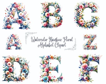 Aquarel alfabet clipart, botanische monogram letters, aquarel bloemen cijfers png, boho bloemen alfabet clipart, AZ bloemen letters