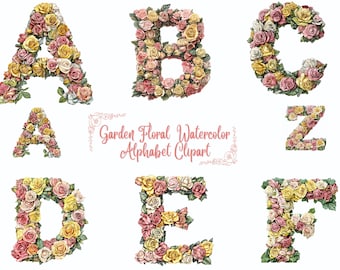 Clipart Alphabet Collection, Pastel Boho Floral Letters, Wedding Floral Initial Letters, Feminine Floral Letter Set, Wildflower Letter Png