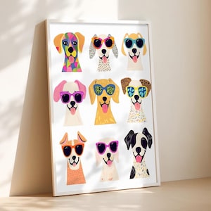 Colorful Funny Dog Wall Art Print, Funny Puppy Poster, Dog Room Wall Decor, Dog Themed Room Decor, Trendy Dog Wall Decor, Aesthetic Dog Art
