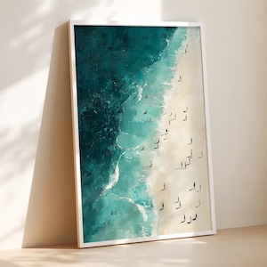 Minimalist Beach Print: Tiny People Swimming, Coastal Wall Art (Digital Download)