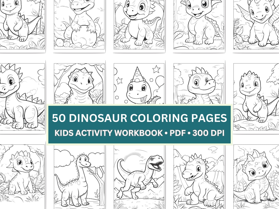 Dinosaur Coloring Page Printable PDF for Kids, 50 Easy Bold Dino ...