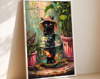 Matisse goldfish with cat, famous paintings with cats, defaced