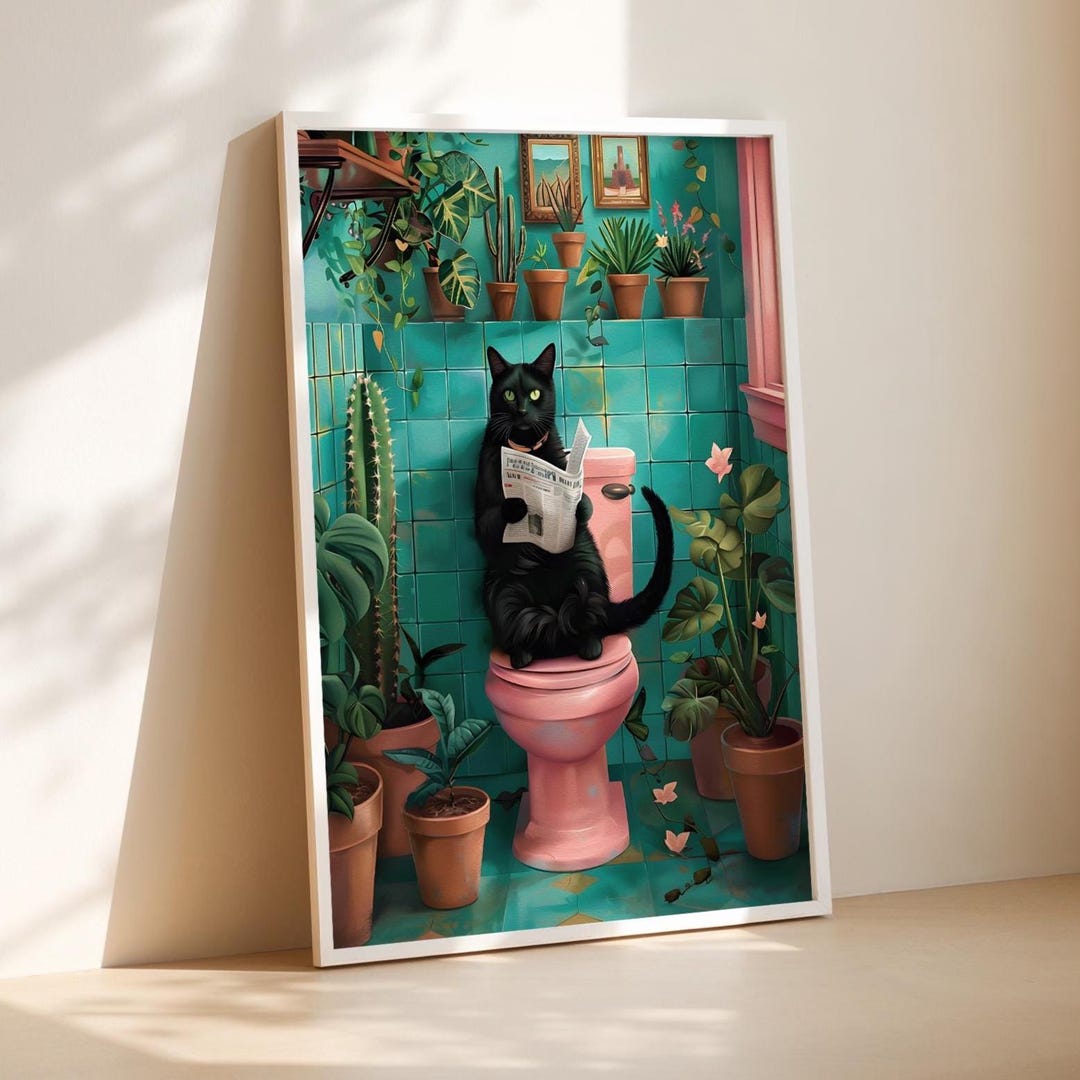 Funny Cat Bathroom Poster: Eclectic Toilet Artwork Trendy Wall Art ...