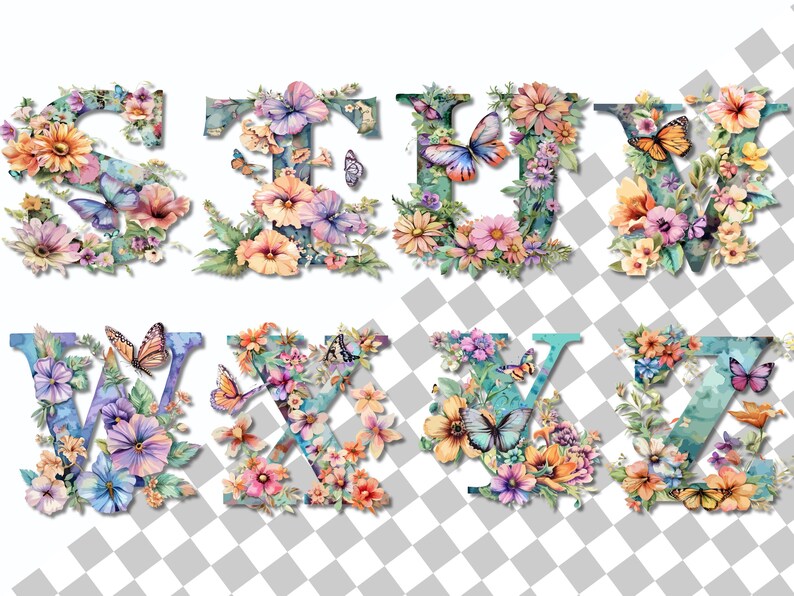 Alphabet PNG Clipart, Wildflower Letter Monogram A-Z, Watercolor Floral ...