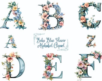 Alphabet PNG Clipart, Blue Watercolor Alphabet Set, Watercolor Blue Letters A–Z, Blue Baby Shower Letters Png, Blue Nursery Wall Letters Png