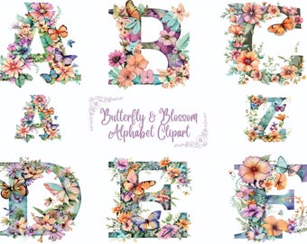 Clipart alfabeto PNG, monogramma lettera fiore di campo dalla A alla Z, alfabeto floreale acquerello Png, iniziali per cameretta dei bambini Boho, lettere di fiori di campo acquerello
