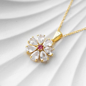Flower Pendant Necklace Floral CZ Necklace Sterling Silver Dainty Minimalist Jewelry Everyday Necklace Gift for Her Bridesmaid Jewelry