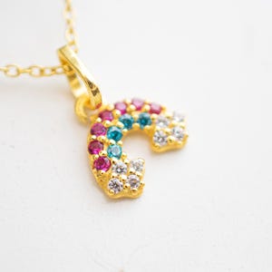 Dainty Rainbow Necklace, 925 Sterling Silver, Colorful CZ Pendant, Pride Jewelry, Minimalist Rainbow Gift, Everyday Necklace, Gift for her