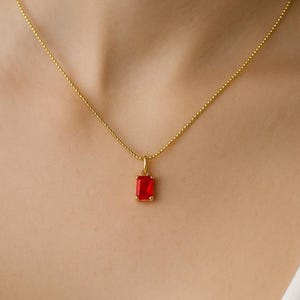 Red Birthstone Charm Necklace CZ January Birthstone Pendant Garnet Inspired Jewelry Gift for Her Birthday Anniversary Keepsake
